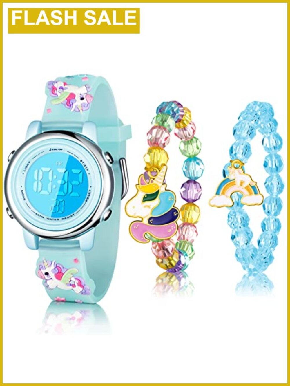 Kids Unicorn Digital Sport Watch and Bracelet Set Waterproof Alarm Stopwatch